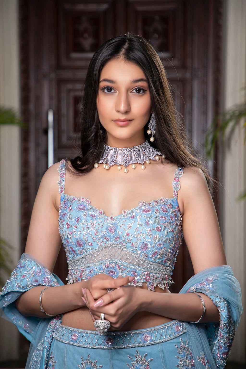 Light Blue Fully Hand Embroidered Lehenga