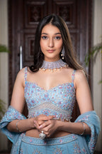 Light Blue Fully Hand Embroidered Lehenga