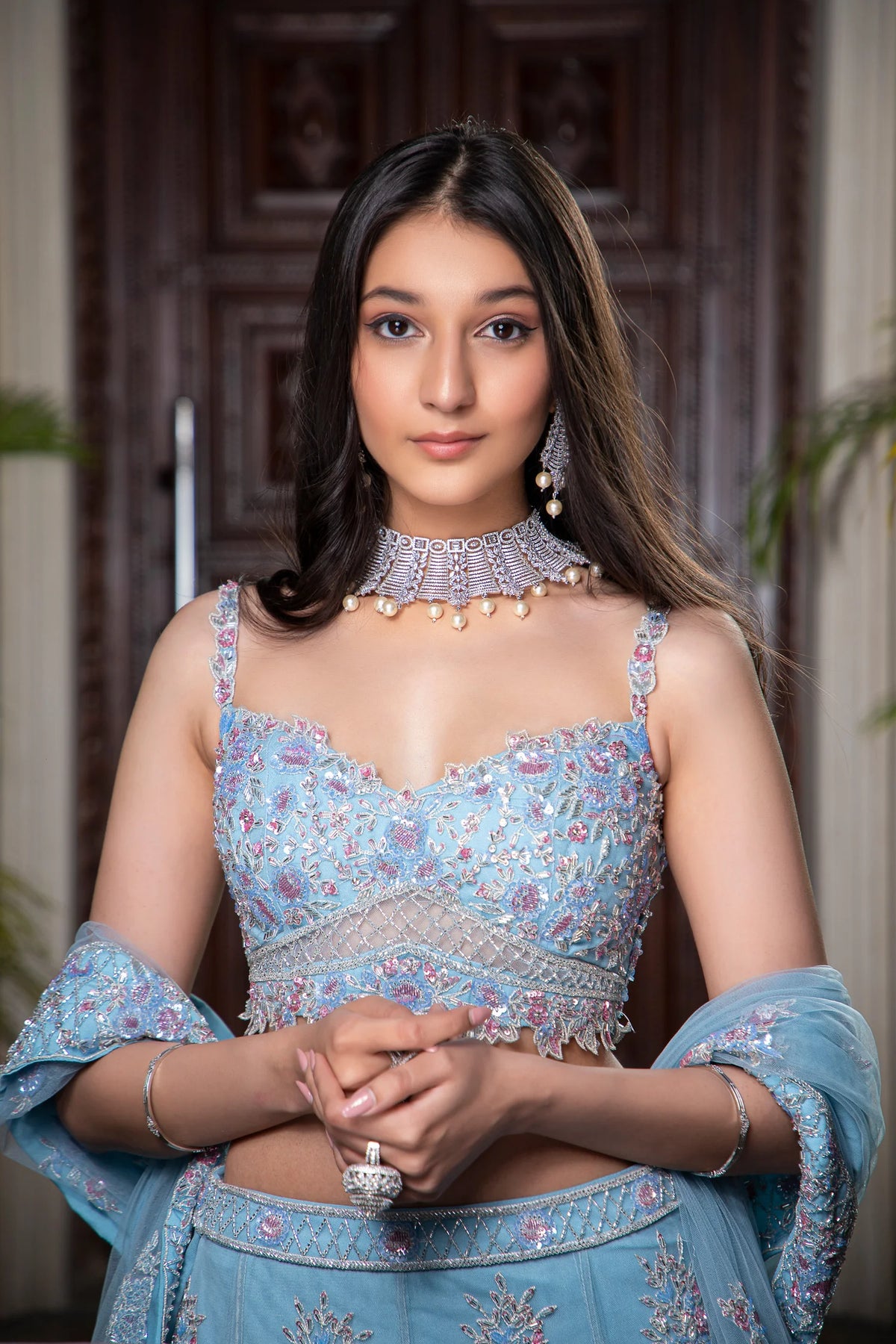 Light Blue Fully Hand Embroidered Lehenga