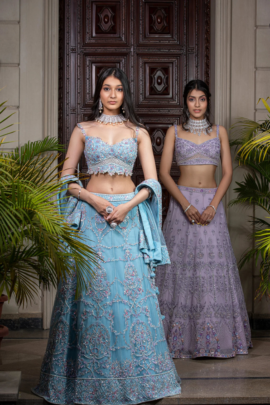 Light Blue Fully Hand Embroidered Lehenga