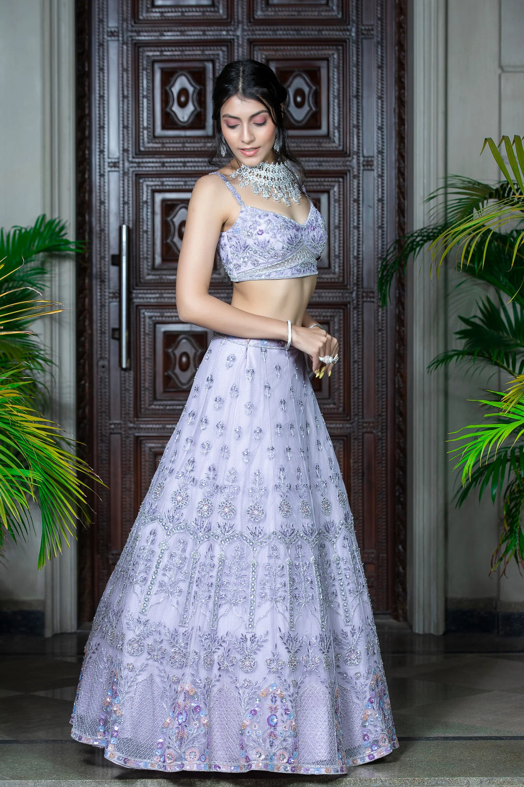 Mauve Fully Hand Embroidered Lehenga
