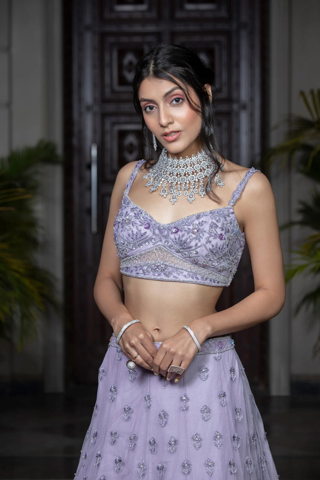 Mauve Fully Hand Embroidered Lehenga