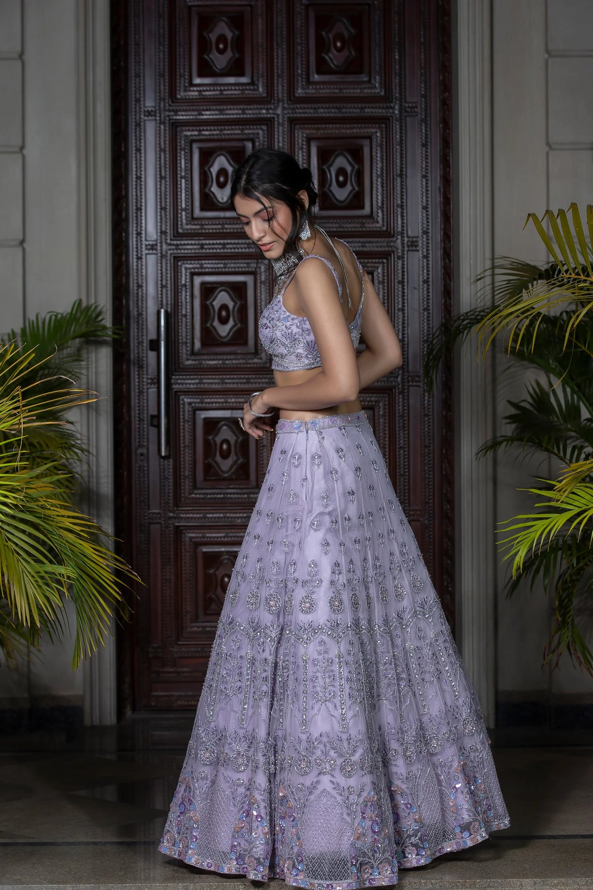 Mauve Fully Hand Embroidered Lehenga