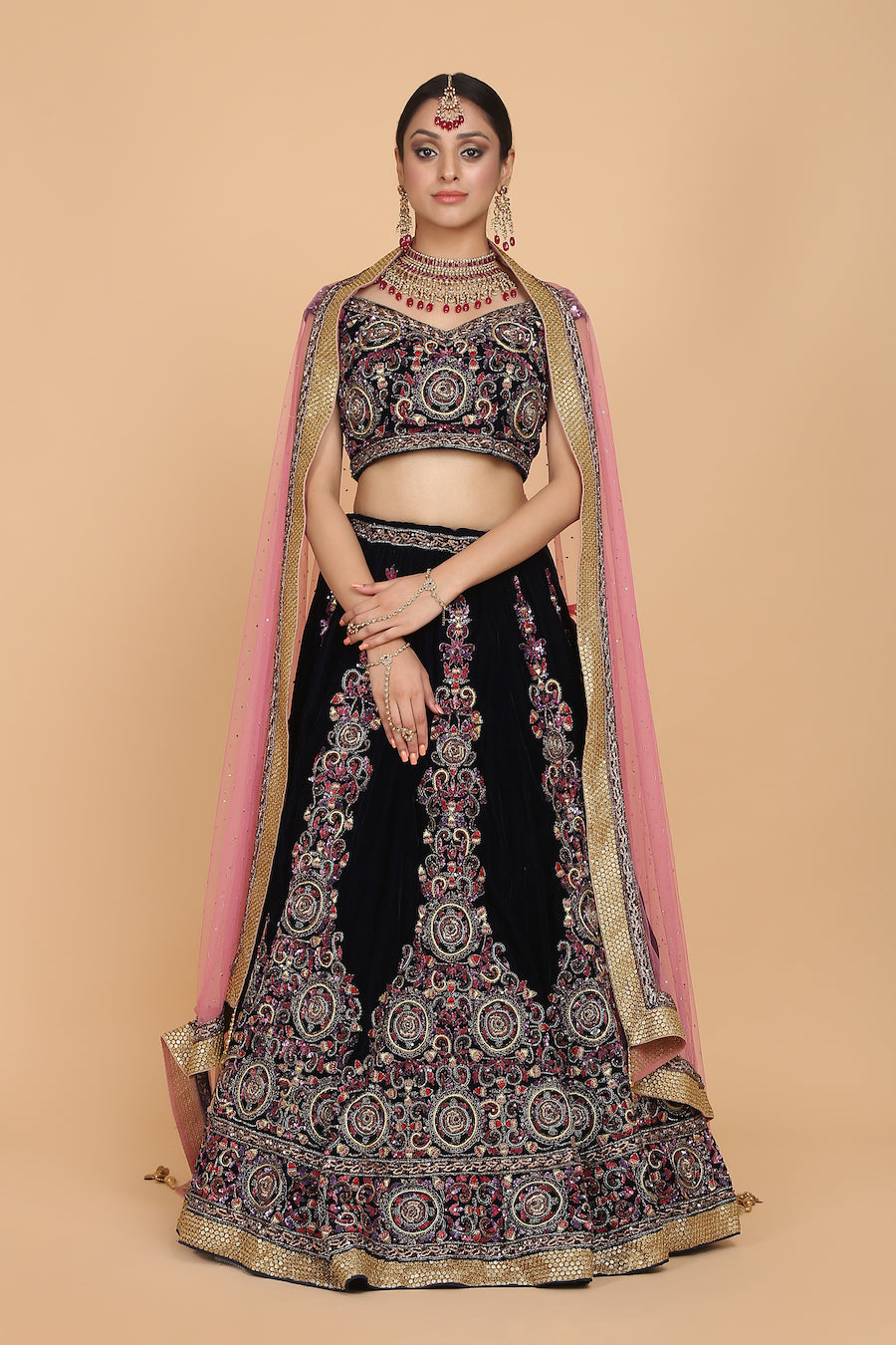 Intricately Embroidered Velvet Bridal Lehenga Set- Elegant Fashion | AmitGT Couture