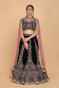 Intricately Embroidered Velvet Bridal Lehenga Set- Elegant Fashion | AmitGT Couture