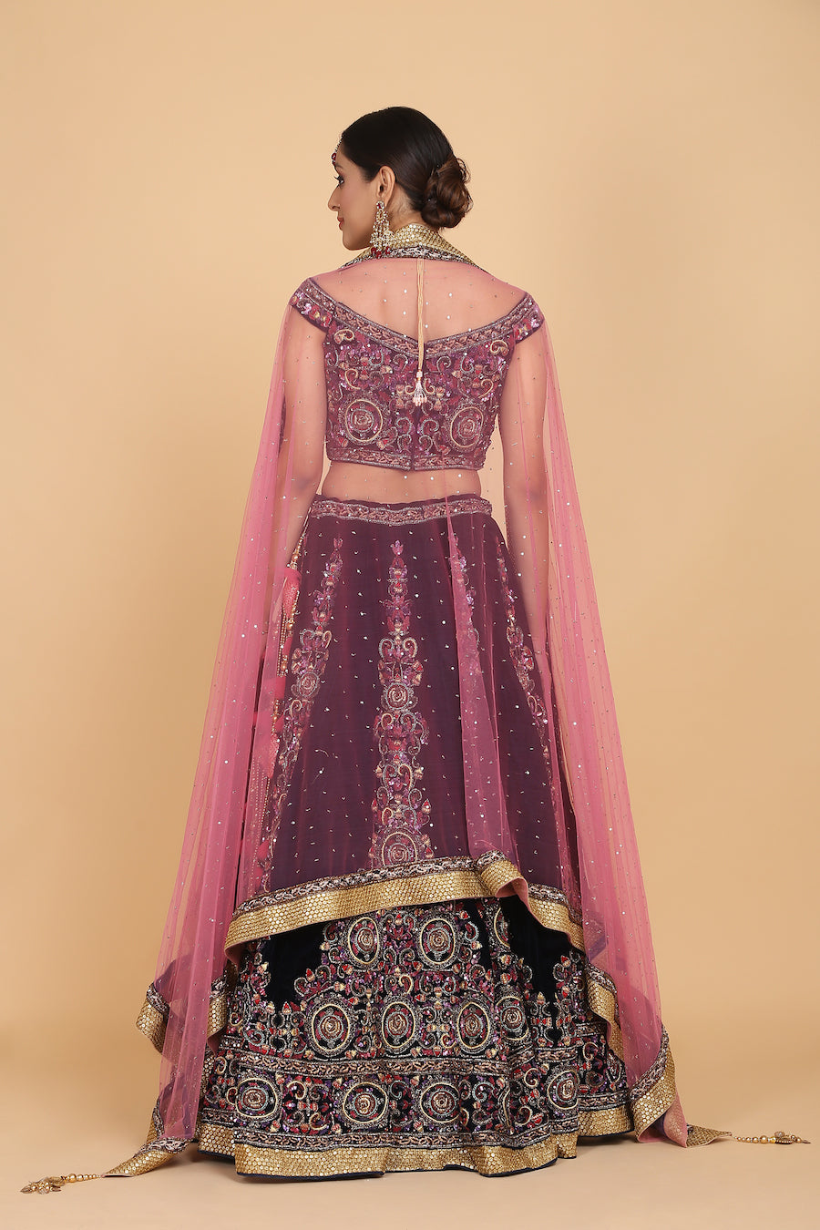 Intricately Embroidered Velvet Bridal Lehenga Set