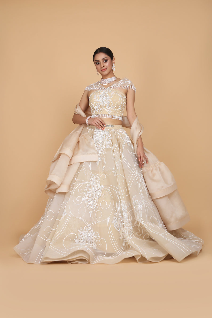 Bridal Lehenga Set with Bird Motif Embroidery - Handcrafted Elegance | AmitGT Couture