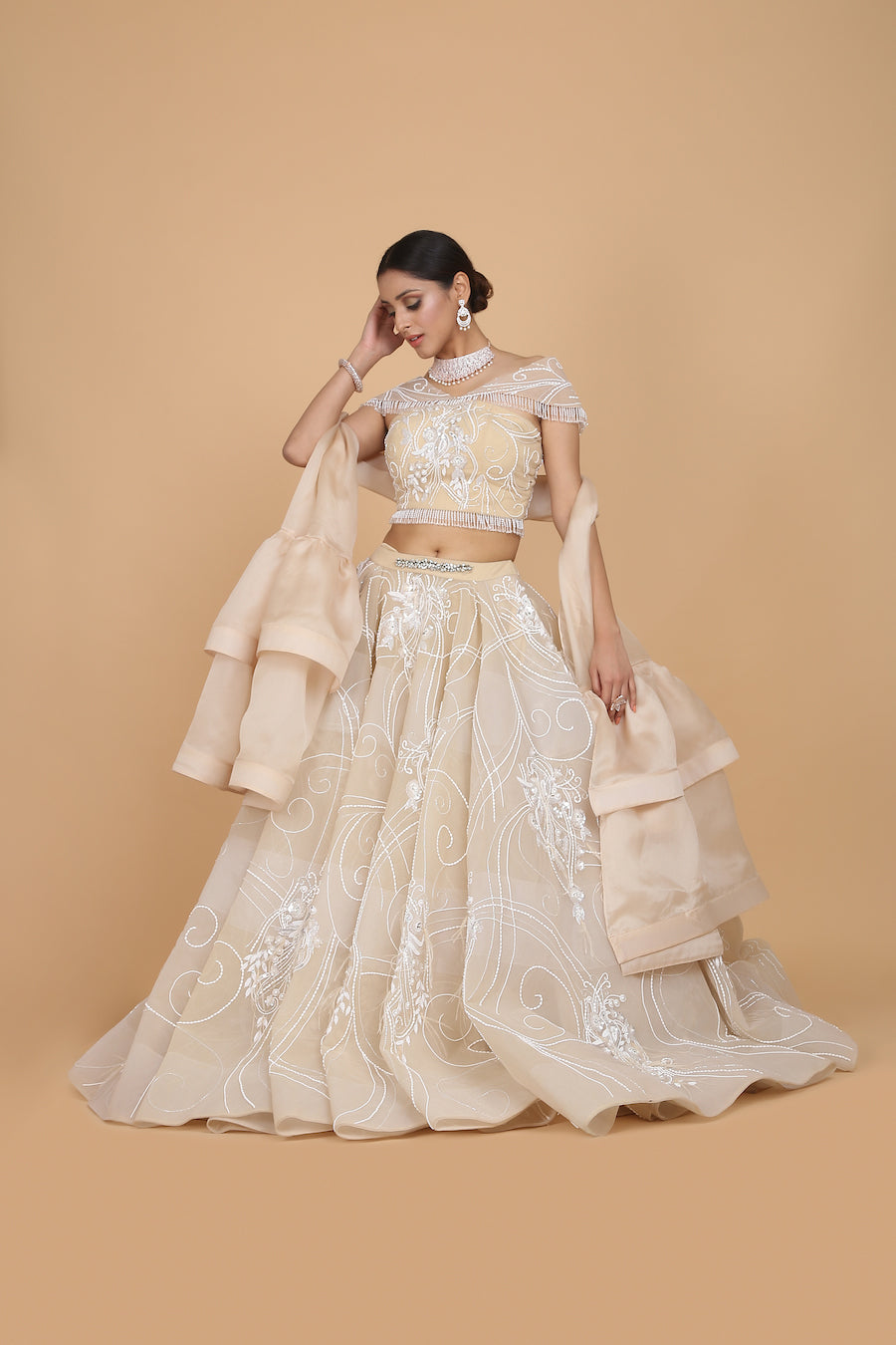 Bridal Lehenga Set With Bird Motif Embroidery