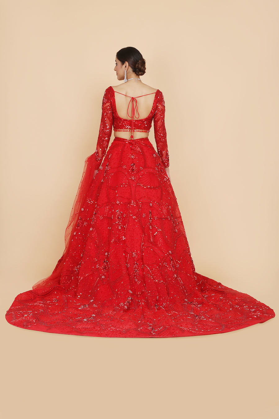 Sparkling Bridal Lehenga Set With Sequin, Beads, Stones And Crystals