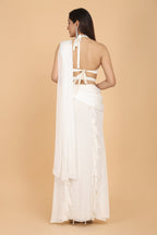 Mirror Work Blouse And Belt With Ruffled Sari