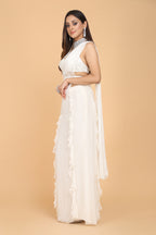 Mirror Work Blouse And Belt With Ruffled Sari