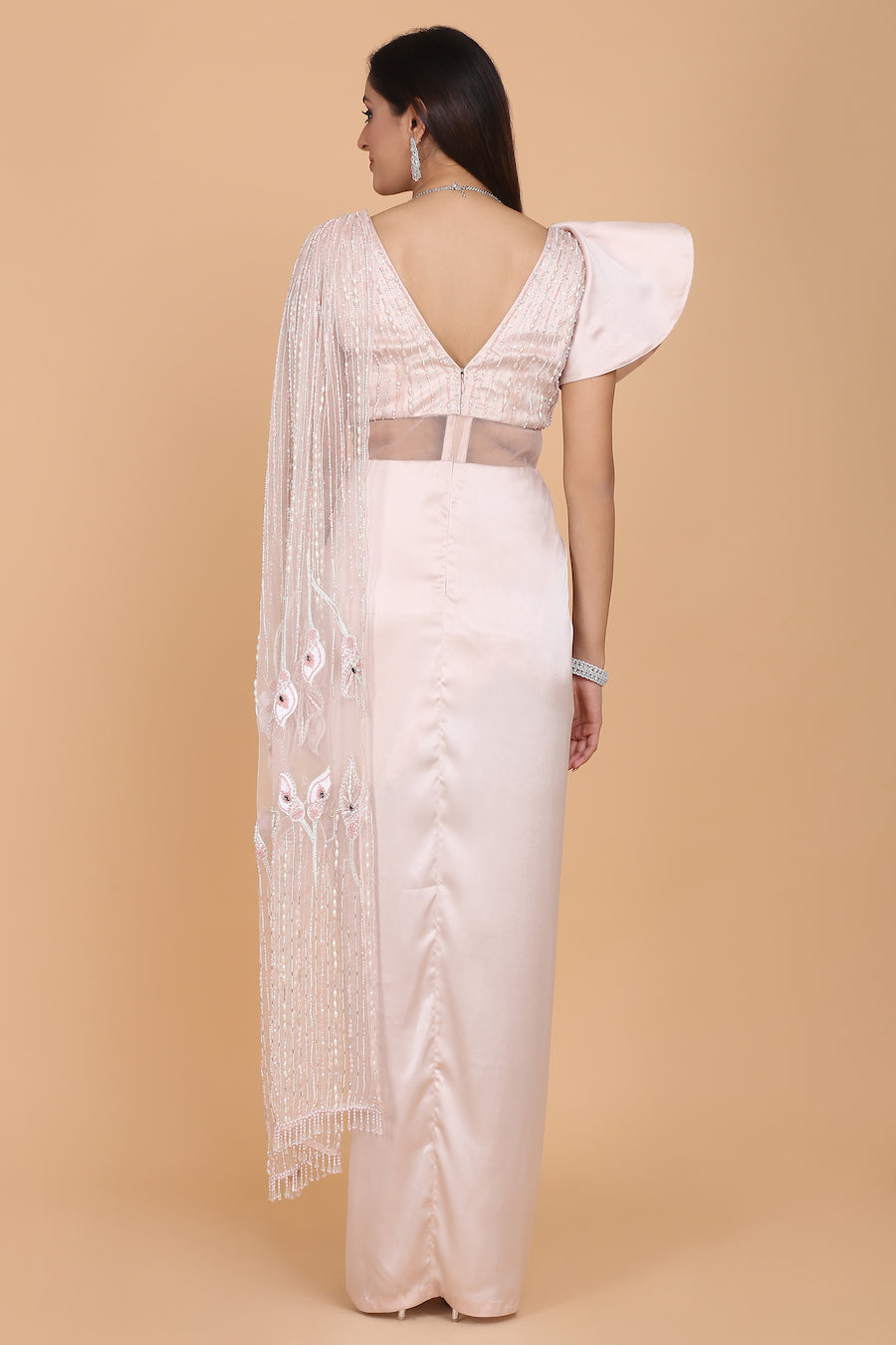 Beaded Blouse And Pallu Draped Sari Gown