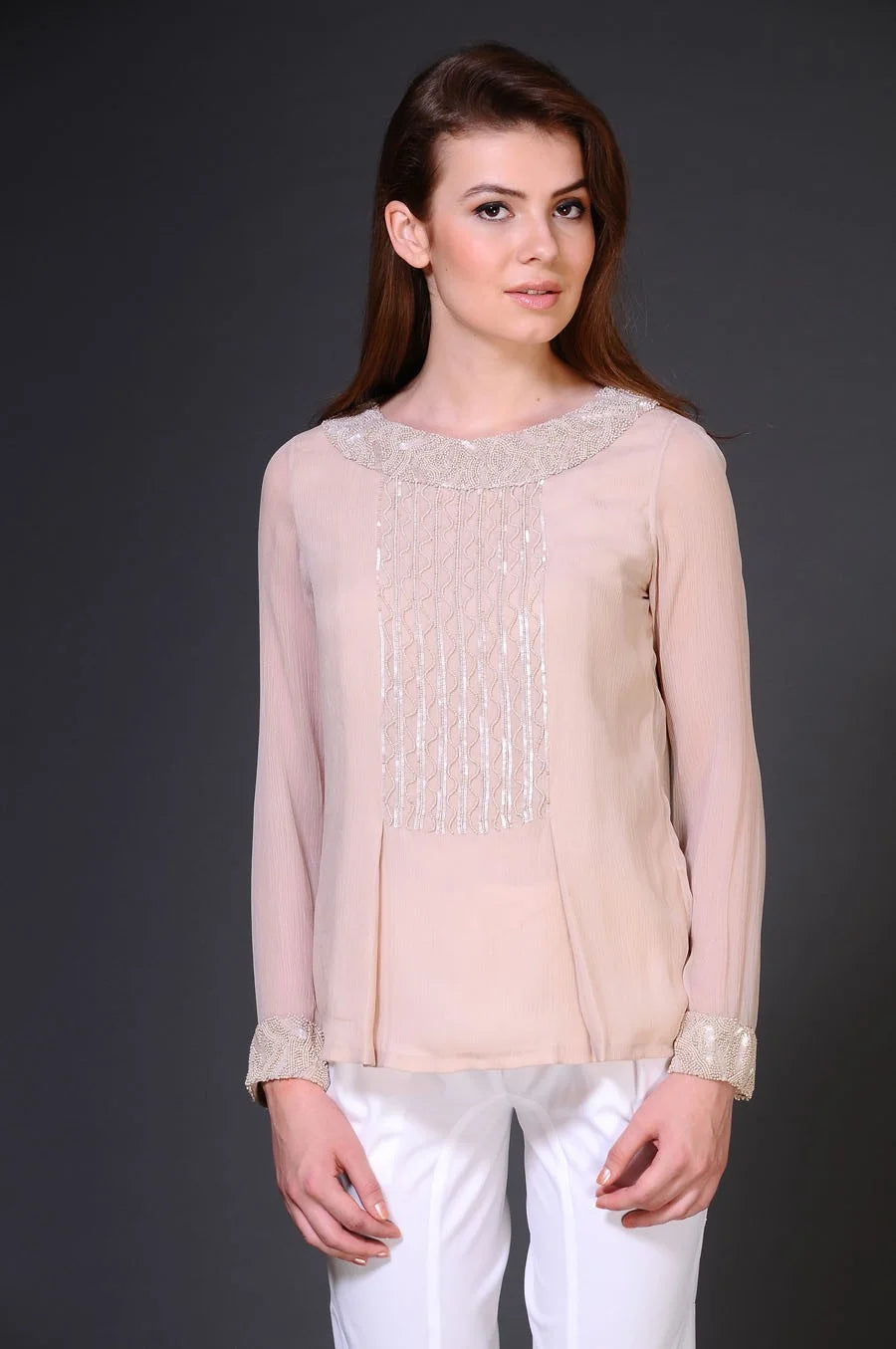 Stylish Beaded Front Tunic Top