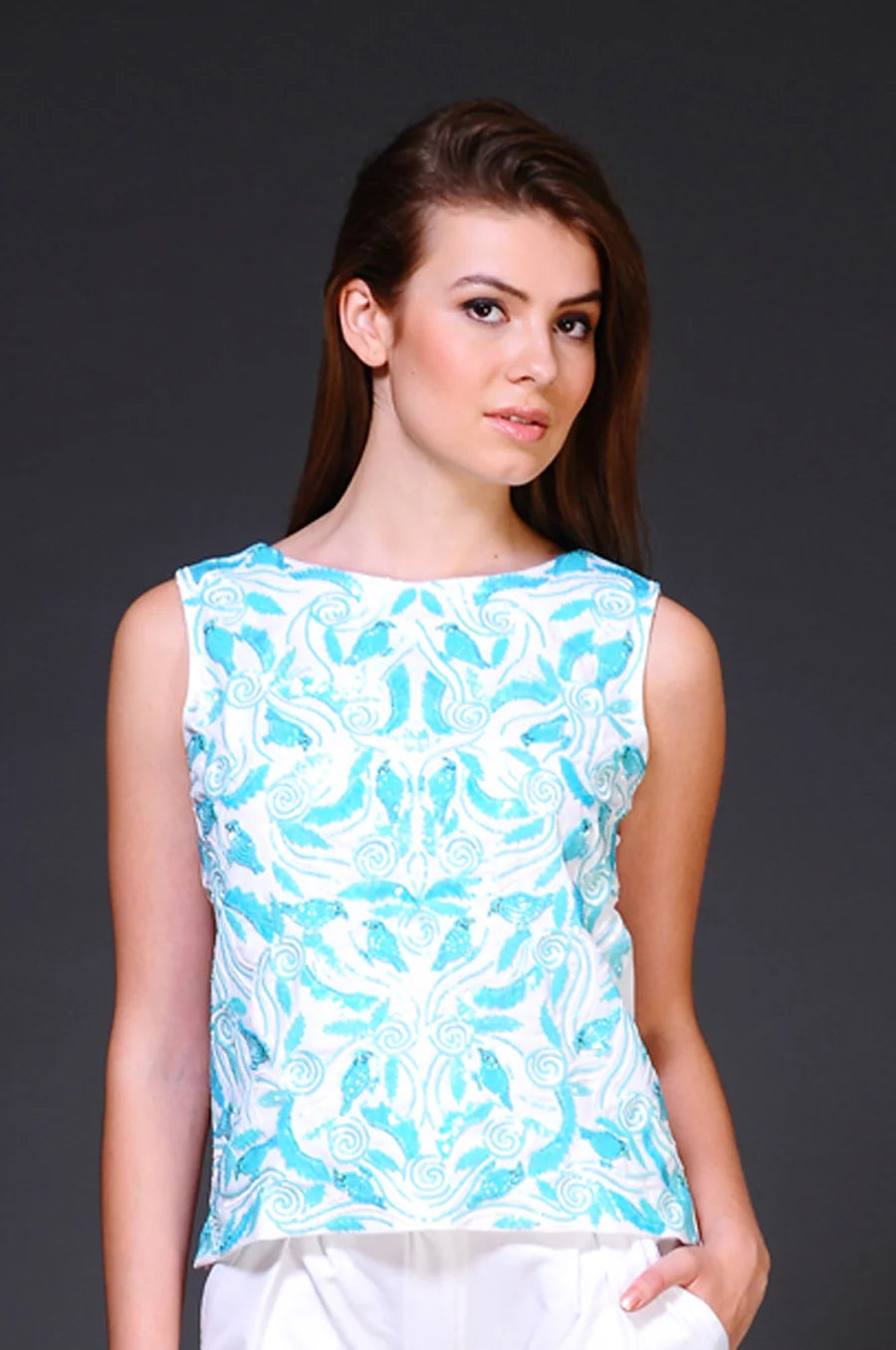 Exquisite Beaded Birds and Leaves Top - AmitGT Couture