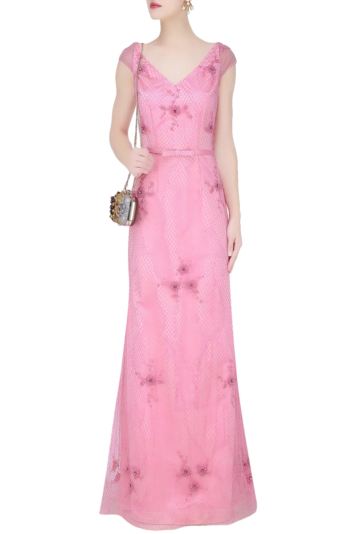 Honeycomb Beaded Floral Gown