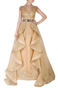 Golden Hand Embroidered Ball Gown Ruffle Drape-