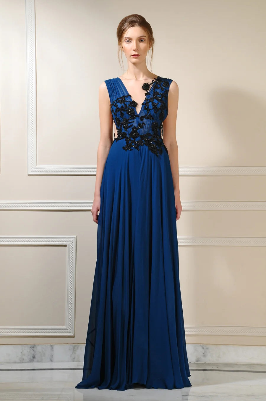 Illusion Panel Silk Georgete Gown - Perfect for Any Occasion | AmitGT Couture