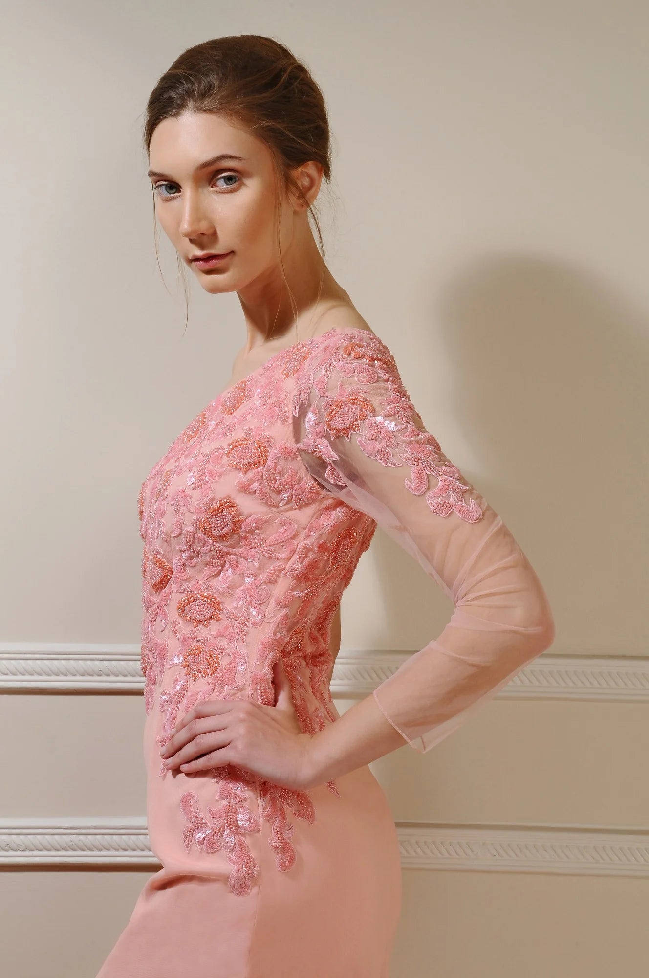 3d Floral Silk Crepe Gown