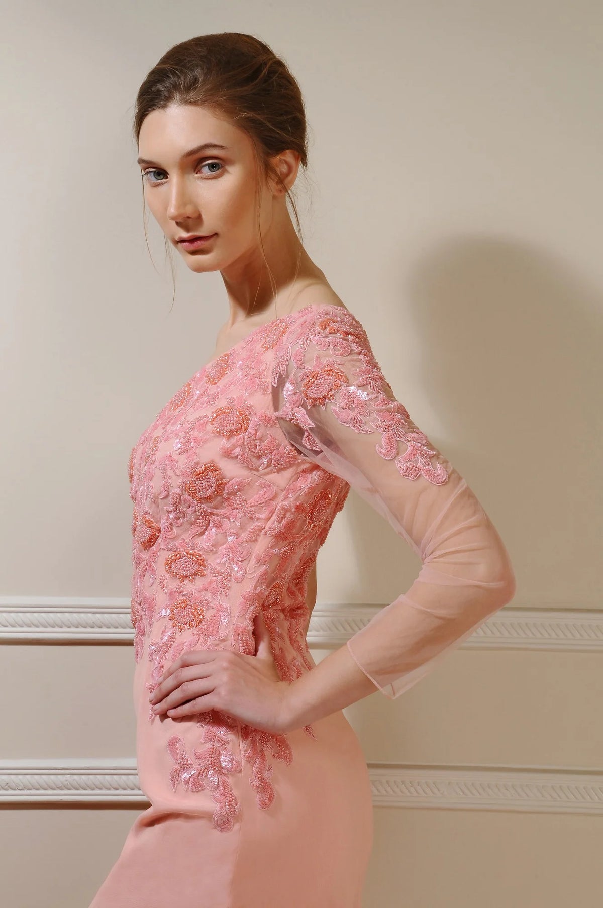 3D Floral Crepe Gown