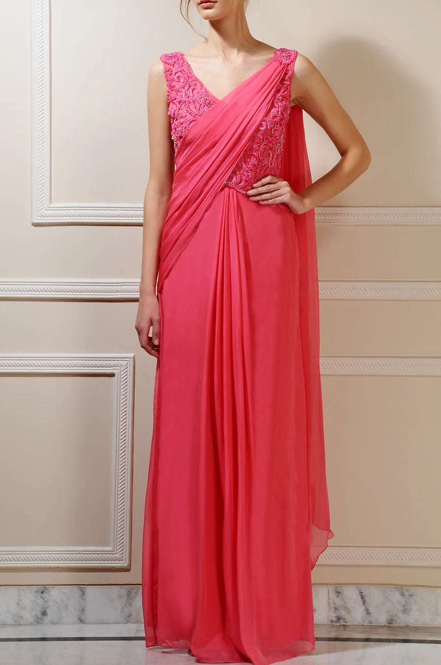 Silk Chiffon Saree Gown - Luxurious and Elegant | AmitGT Couture