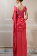 Raspberry Chiffon Saree Gown
