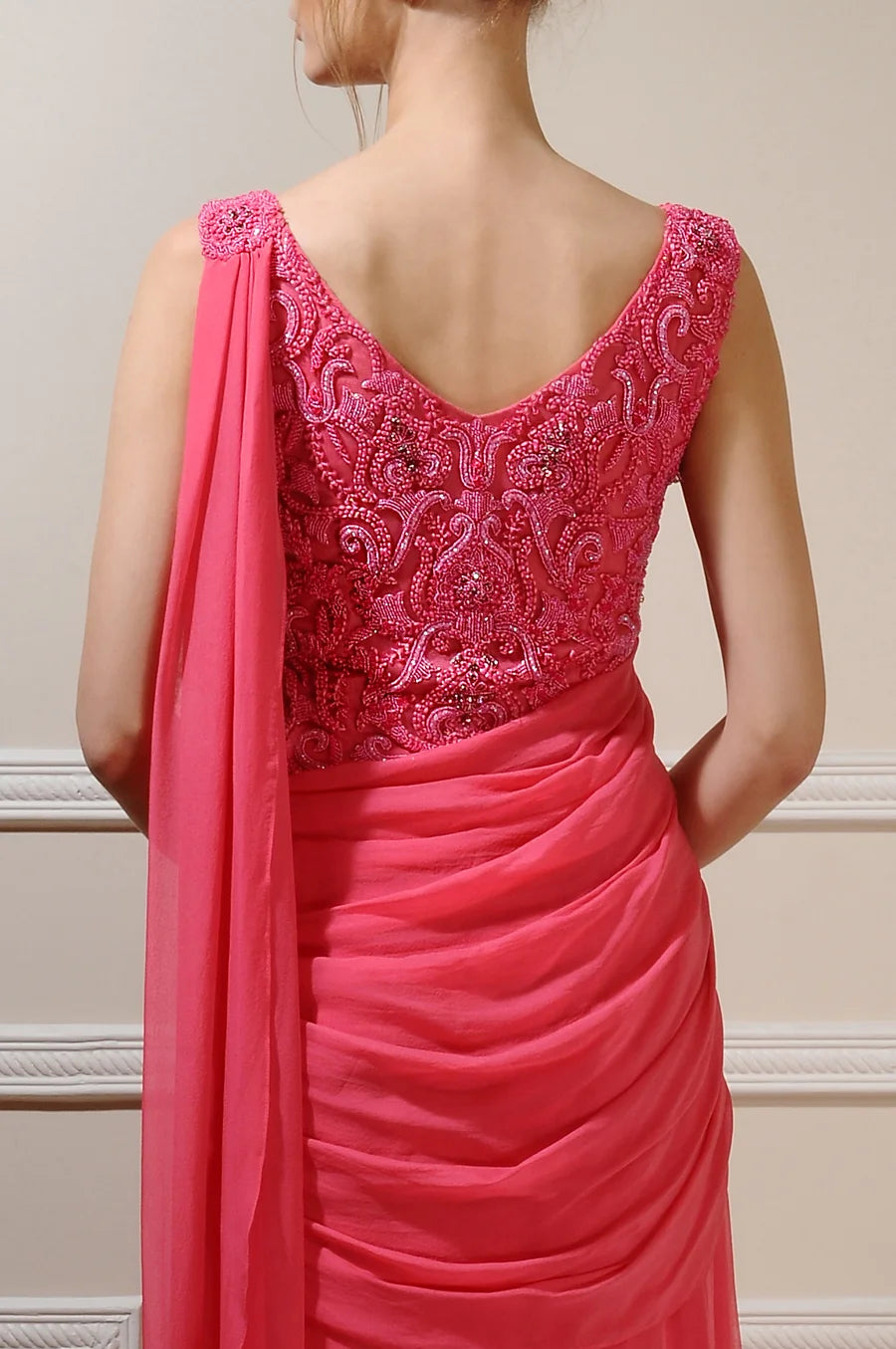 Raspberry Chiffon Saree Gown