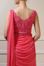 Raspberry Chiffon Saree Gown