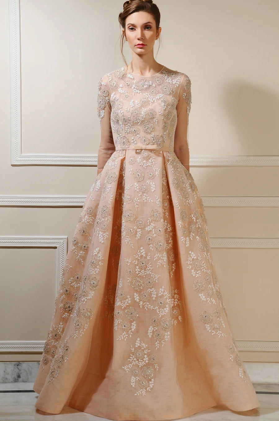 3d Floral Pleated Ball Gown- Perfect for Your Special Occasion | AmitGT Couture