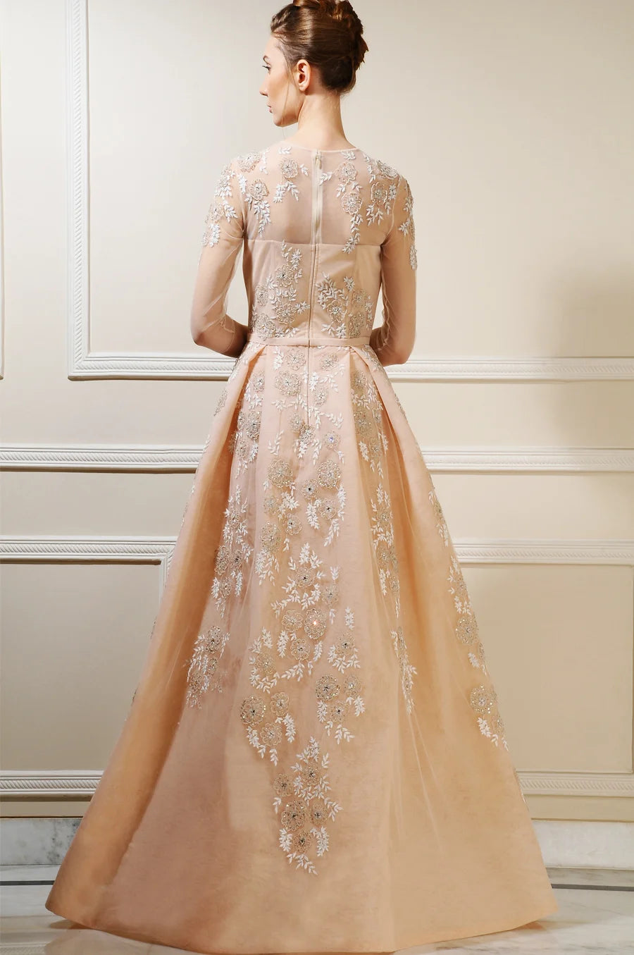 3D Floral Pleated Ball Gown