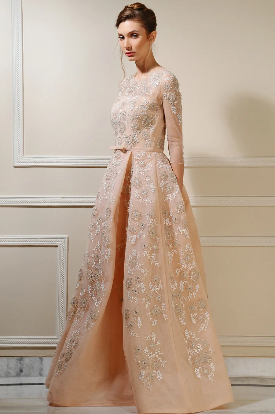 3D Floral Pleated Ball Gown