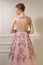 3D Floral Pleated Ball Gown