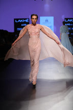 Light Pink Saree Gown With Cape Look - Luxury Fashion | AmitGT Couture