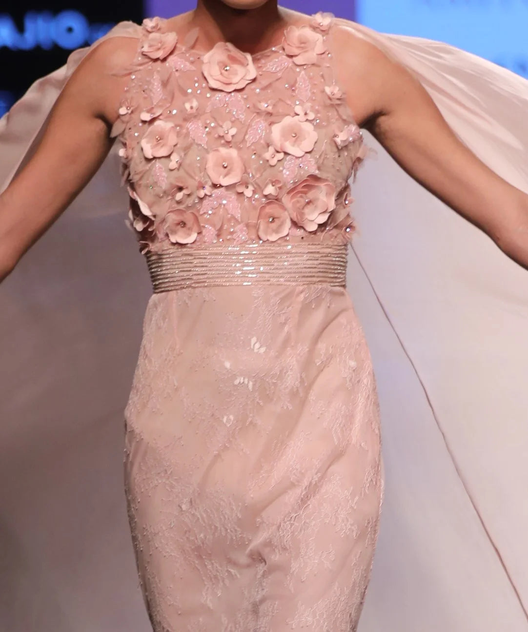 Light Pink Saree Gown With Cape Look