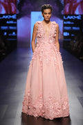 Pink Ball Gown With 3d Flowers Hand Embroidery
