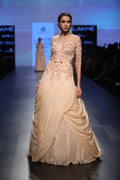 Peach Ball Gown Hand Embroidery Small Flower Motifs | AmitGT Couture