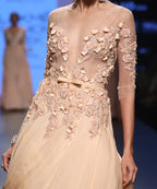 Peach Ball Gown Hand Embroidery Small Flower Motifs