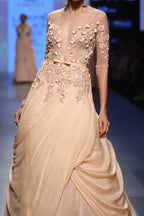 Peach Ball Gown Hand Embroidery Small Flower Motifs
