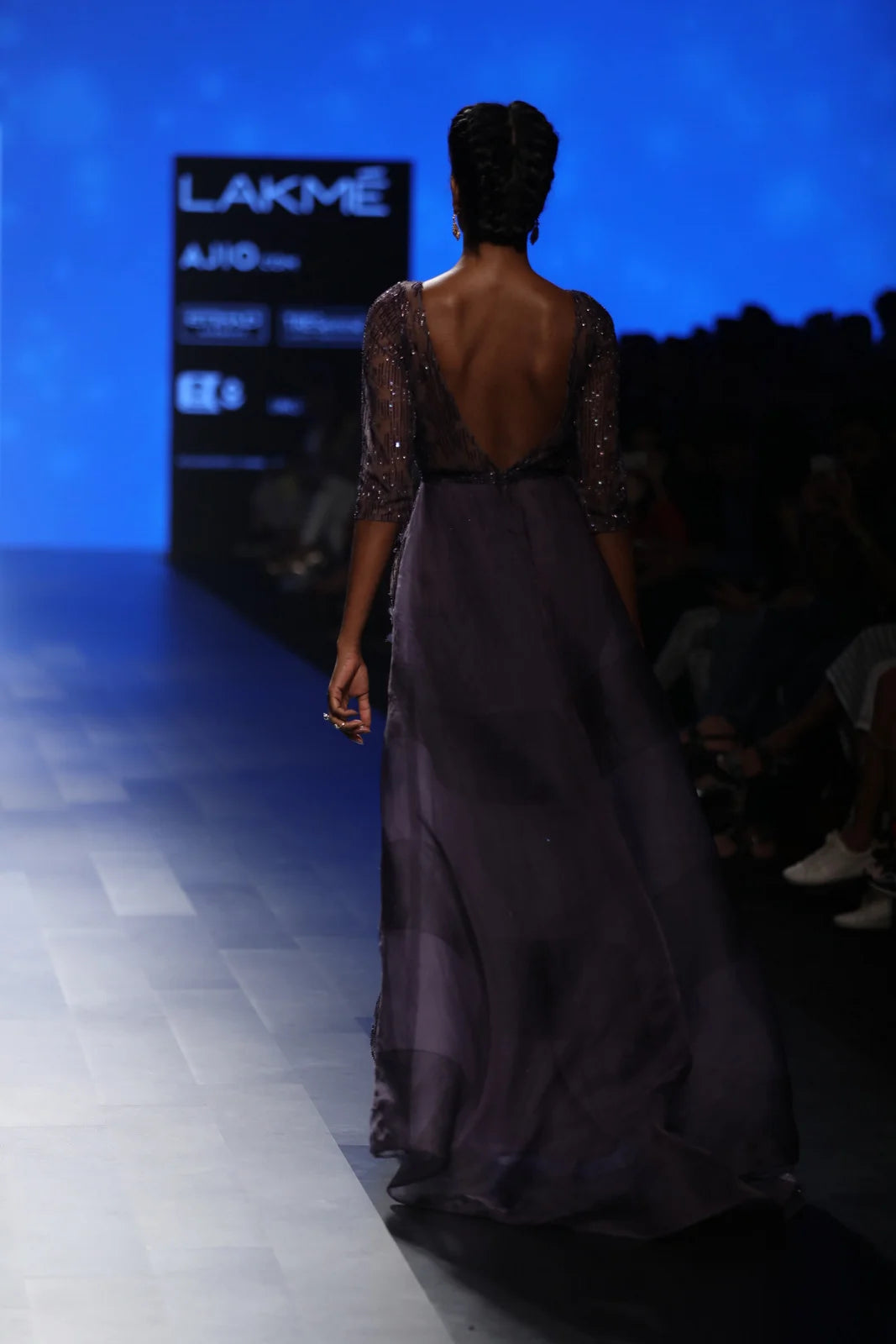 Dark Blue Hand-Embroidered Gown with Organza Train | AmitGT Couture