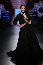 Black Ball Gown Fully Embroidered With Feathers Without Jacket