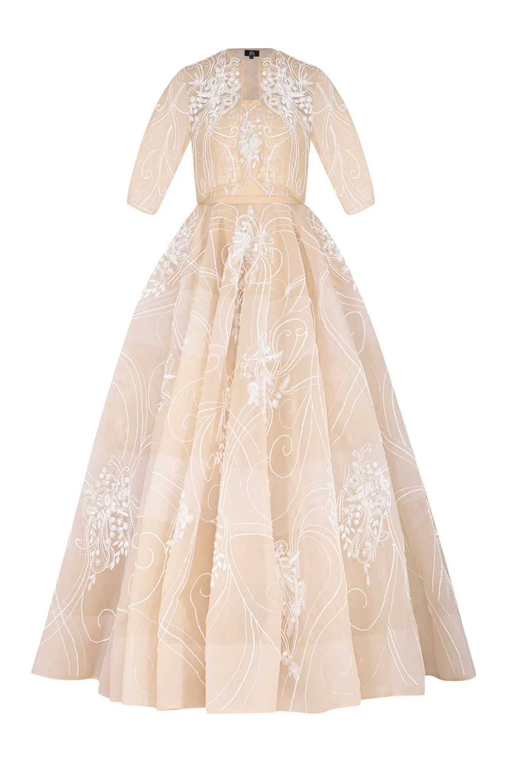 Beige Ball Gown With Bird Motifs