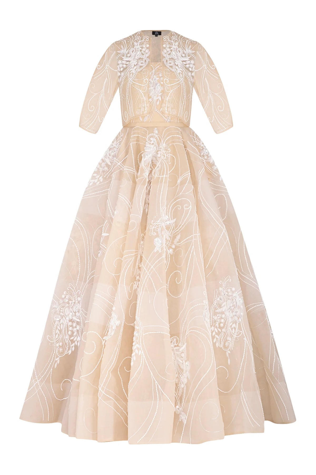 Beige Ball Gown With Bird Motifs