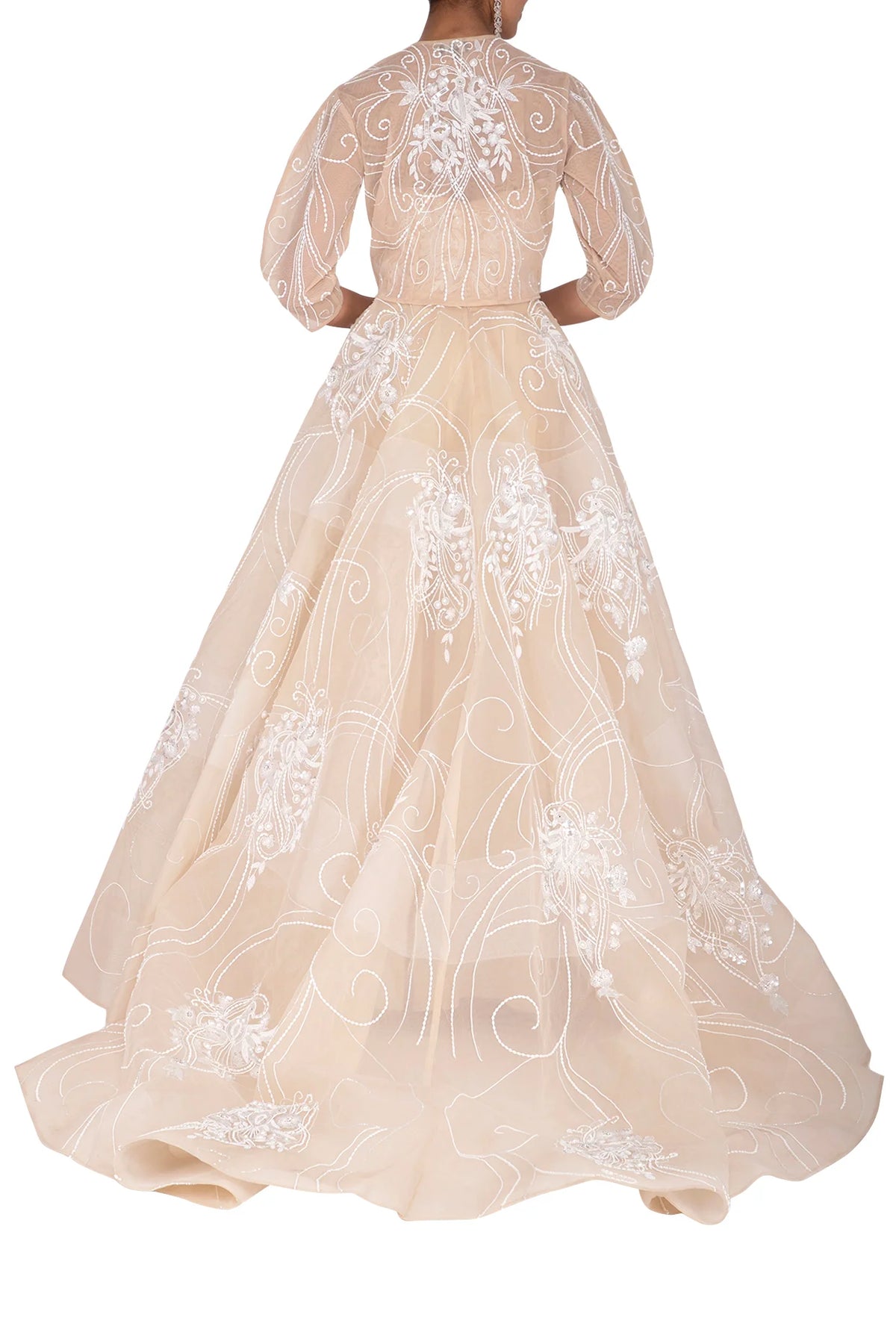 Beige Ball Gown With Bird Motifs