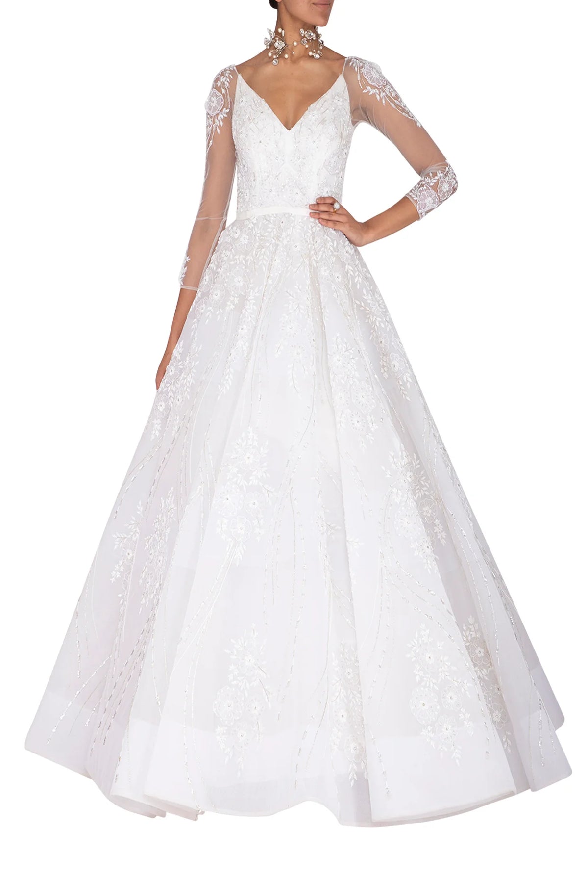 Estell White Bridal Gown with Train - Elegant Wedding Dress | AmitGT Couture