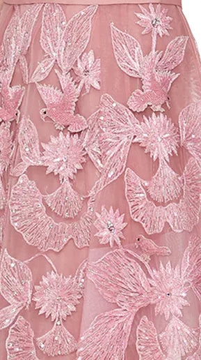 Pink Bird And Carla Lily Motif Fully Hand Beaded Gown