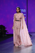 Light Pink Cape Gown With Foiled Flowers