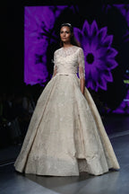Beige Ball Gown With Carla Lily Motif - Elegant and Chic | AmitGT Couture