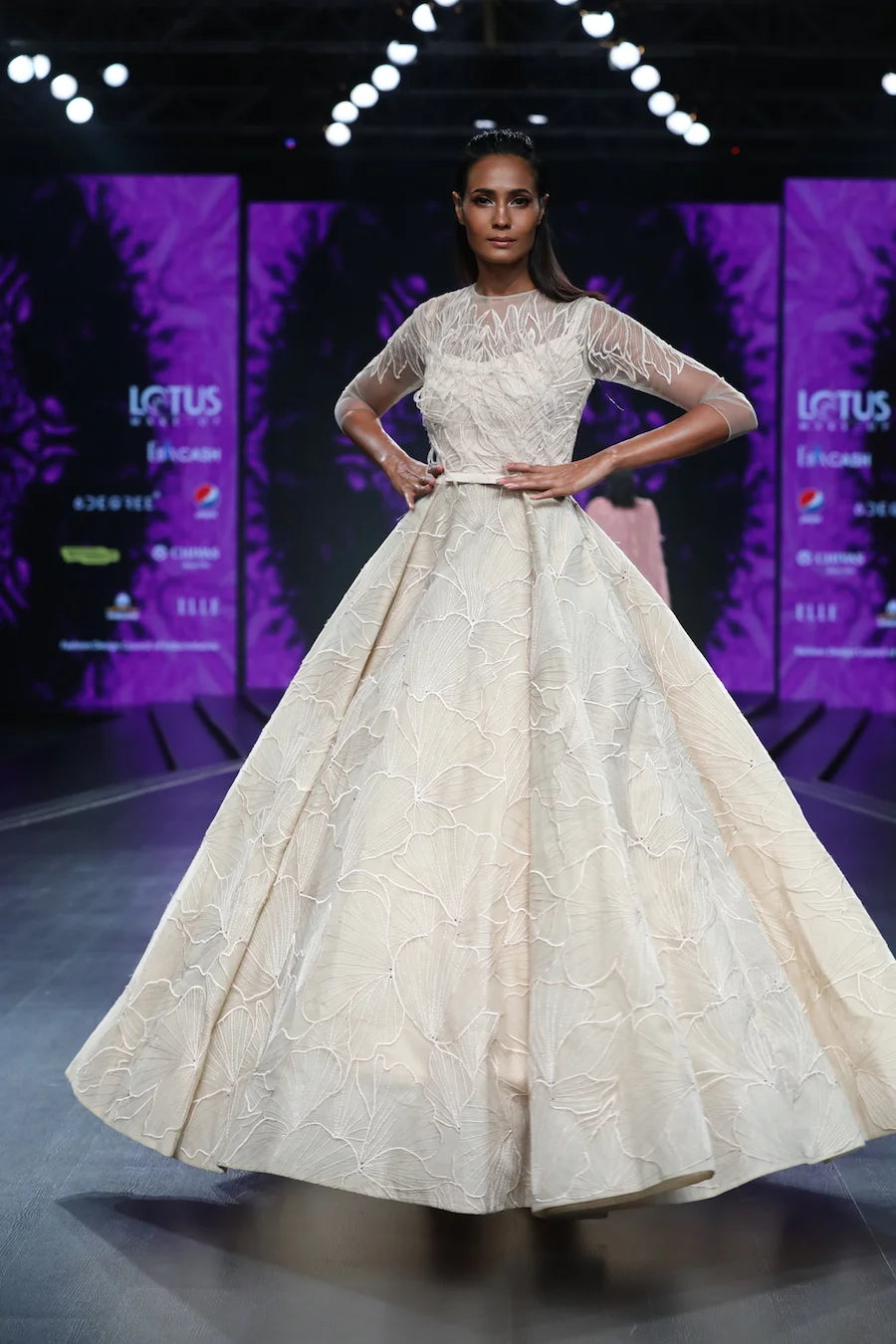 Beige Ball Gown With Carla Lily Motif - Elegant and Chic | AmitGT Couture