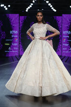 Beige Ball Gown With Carla Lily Motif - Elegant and Chic | AmitGT Couture