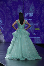 Seagreen Tiered Draped Ball Gown With Carla Lily Motif