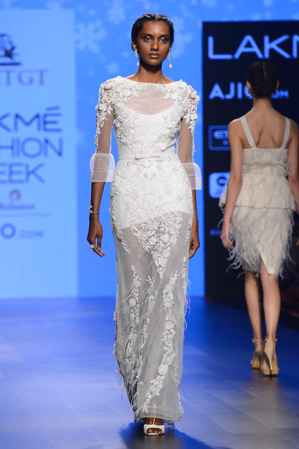 "Full Hand Embroidered White Gown -  Elegant Fashion | AmitGT Couture